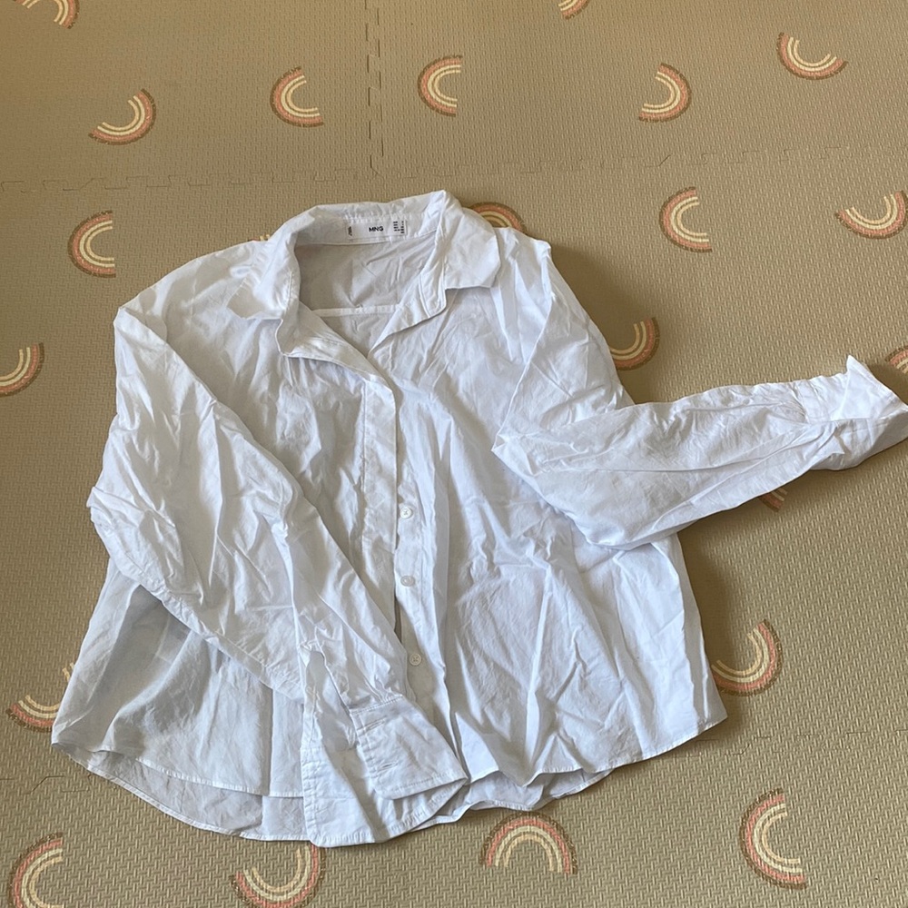 Mango Cropped Cotton White Button Down